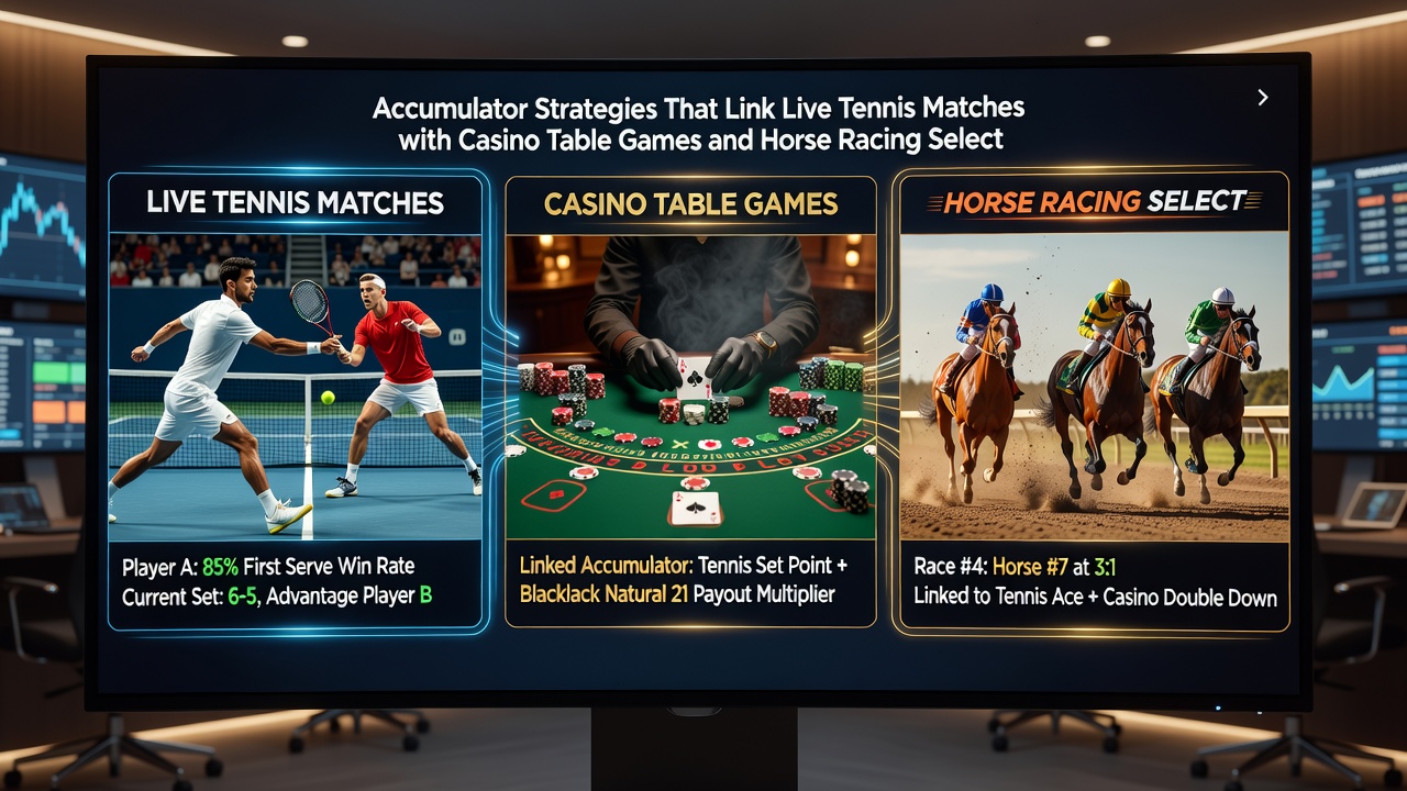 Flowchart illustrating bonus credit movement from tennis live bets through horse racing to casino table games