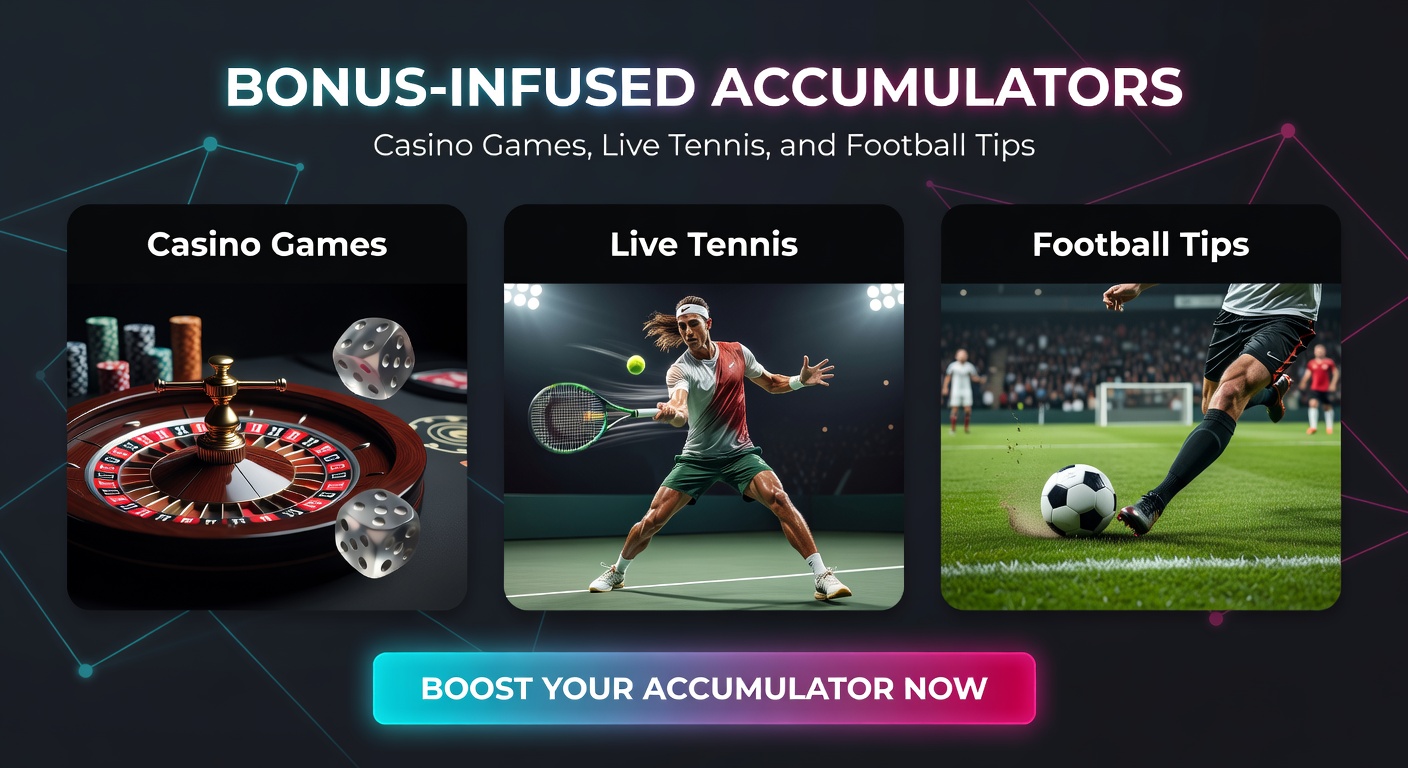 Dynamic live tennis match with overlaid accumulator odds, casino bonus icons, and football tip graphics illustrating blended betting strategies