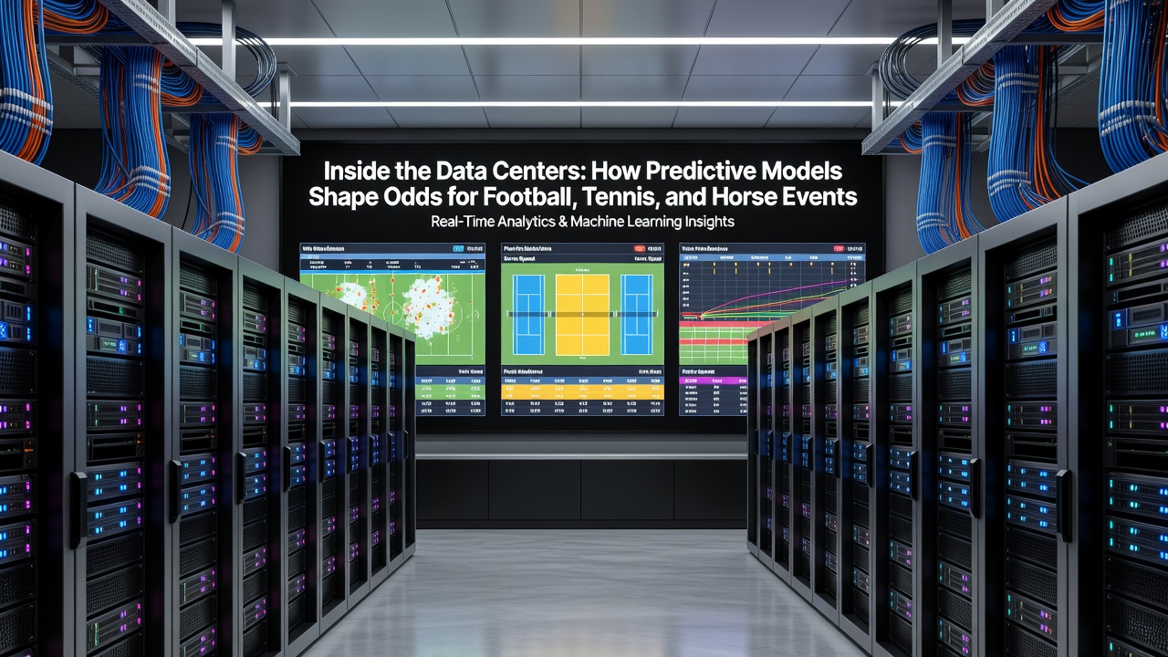Server racks and cooling systems inside a data center supporting real-time odds modeling for tennis and horse racing events